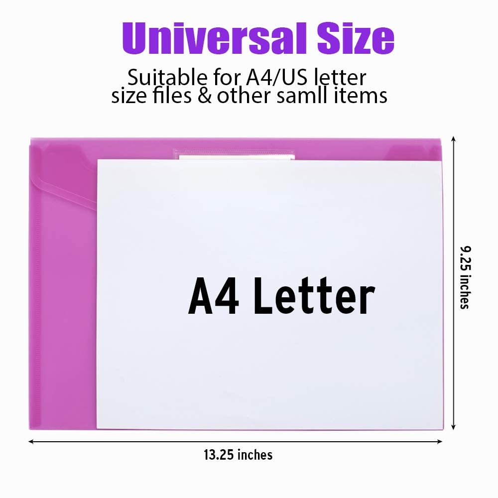 Sooez 24 Pack Plastic Envelopes Poly Envelopes, Clear Document Folders US Letter A4 Size File Envelopes with Label Pocket for Home Work Office Organization, Assorted Color