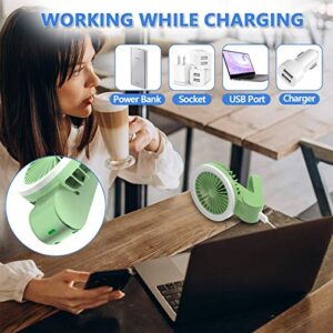 Mini Handheld Fan with LED Light, Adjustable USB Rechargeable Small Portable Personal Fan Foldable Stroller Desk Table Fan for Kids Girls Woman Home Office Outdoor Travel (Green)