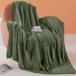 BEAUTEX Fleece Blanket Twin Size Super Soft Flannel Throw Blanket Lightweight Fuzzy Plush Blanket for Couch Sofa or Bed All Seasons (Olive Green, 60" x 80")