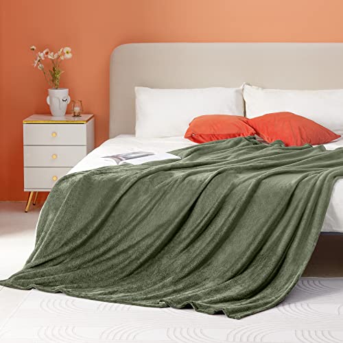 BEAUTEX Fleece Blanket Twin Size Super Soft Flannel Throw Blanket Lightweight Fuzzy Plush Blanket for Couch Sofa or Bed All Seasons (Olive Green, 60" x 80")