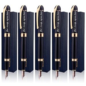 ancolo custom black fountain pens-luxury refillable elegant pens- with extra10 black ink refill, engraved personnal name/slogan/phone number, perfect for bank, office, hotel lobbies 5 pcs/pack