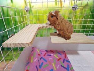 pack of 2 (l-shaped & rectangle) wood activity platforms for cage shelves & wood perch ledges for small animals cages and pets like hamsters, mice, chinchilla, guinea pigs, birds, rats.