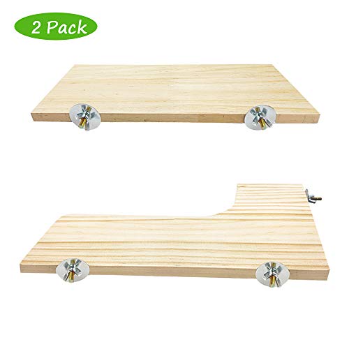 Pack of 2 (L-Shaped & Rectangle) Wood Activity Platforms for Cage Shelves & Wood Perch Ledges for Small Animals Cages and Pets like Hamsters, Mice, Chinchilla, Guinea Pigs, Birds, Rats.