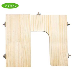 Pack of 2 (L-Shaped & Rectangle) Wood Activity Platforms for Cage Shelves & Wood Perch Ledges for Small Animals Cages and Pets like Hamsters, Mice, Chinchilla, Guinea Pigs, Birds, Rats.