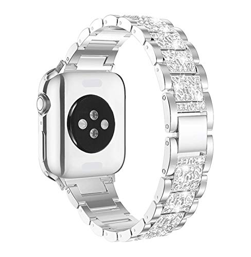 Mosonio Compatible with Apple Watch Band 44mm with Case Women, Jewelry Replacement Metal Wristband Strap with 2 Pack Bling PC Protective Cover for iWatch Series 6/5/4(Silver)