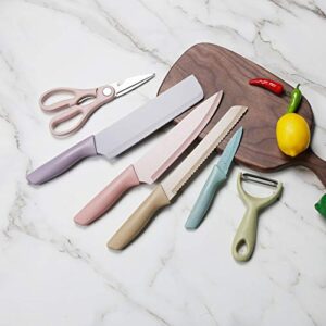 A0CC0 Professional Color Chef Kitchen Knife Set 6 pieces, ultra-sharp high-carbon stainless steel blades and Nonstick coating, meet all kitchen needs,Gift box chef's knife