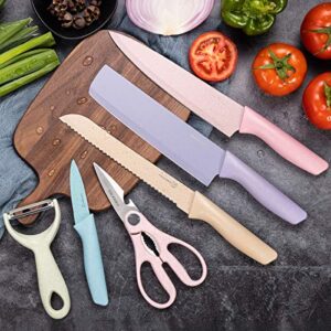 A0CC0 Professional Color Chef Kitchen Knife Set 6 pieces, ultra-sharp high-carbon stainless steel blades and Nonstick coating, meet all kitchen needs,Gift box chef's knife