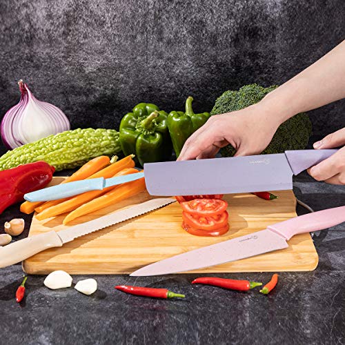 A0CC0 Professional Color Chef Kitchen Knife Set 6 pieces, ultra-sharp high-carbon stainless steel blades and Nonstick coating, meet all kitchen needs,Gift box chef's knife