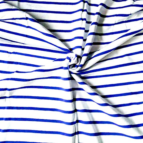 Fabric by The Yard Cotton Spandex Blue and White Stripes Single Jersey Knit Fabric Yarn Dyed 4 Ways Stretch for T Shirt Pajama Skirt Pet Dec.Table Cloth Dust Cover Pet Deca DIY (1 Y)