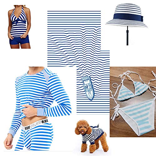 Fabric by The Yard Cotton Spandex Blue and White Stripes Single Jersey Knit Fabric Yarn Dyed 4 Ways Stretch for T Shirt Pajama Skirt Pet Dec.Table Cloth Dust Cover Pet Deca DIY (1 Y)