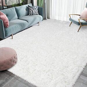 homore luxury fluffy area rug modern shag rugs for bedroom living room, super soft and comfy carpet, cute carpets for kids nursery girls home, 4x6 feet cream white