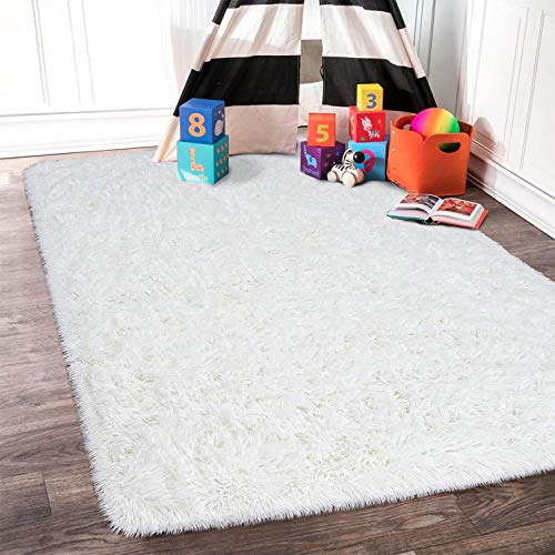 HOMORE Luxury Fluffy Area Rug Modern Shag Rugs for Bedroom Living Room, Super Soft and Comfy Carpet, Cute Carpets for Kids Nursery Girls Home, 4x6 Feet Cream White