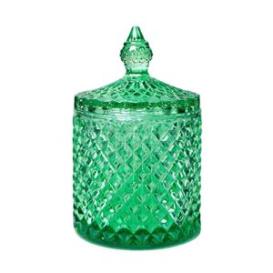 sizikato diamond faceted crystal glass candy jar with lid, colorful decorative jar, jewelry box, cotton swab storage holder.