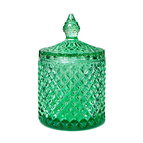 Sizikato Diamond Faceted Crystal Glass Candy Jar with Lid, Colorful Decorative Jar, Jewelry Box, Cotton Swab Storage Holder.