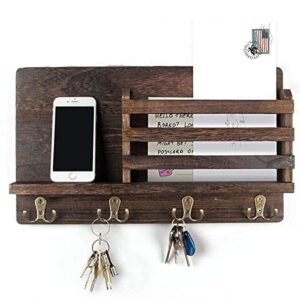 DUNCHATY Mail and Key Holder for Wall Decorative - Wall Mounted Rustic Mail Organizer with 4 Double Hooks and Mail Rack, Wood Shelf Home Decor for Entryway, Mudroom, Hallway