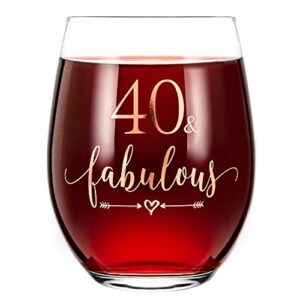 crisky rose gold 40 & fabulous wine glass for women 40th birthday gifts funny ideas for women, wife, mom, sister, aunt, friends, coworker, her rose gold foil 40 & fabulous 14oz, with box