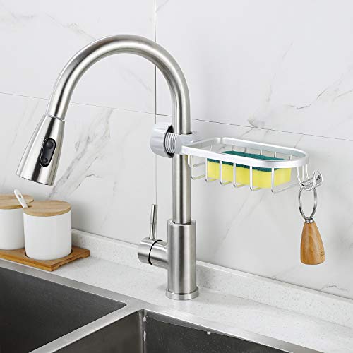 Faucet Shower Rod Assembled Kitchen Washing Sponge Holder Faucet Caddy Shower Soap Basket,Bright Silver Color