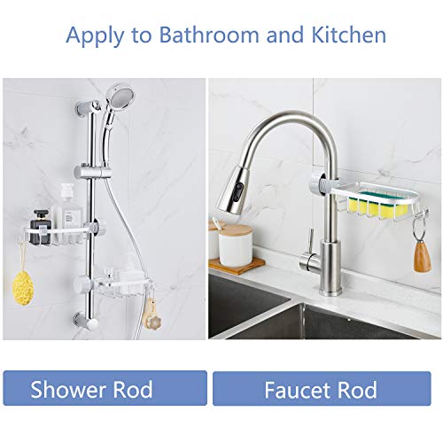 Faucet Shower Rod Assembled Kitchen Washing Sponge Holder Faucet Caddy Shower Soap Basket,Bright Silver Color