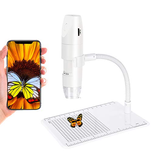 Digital Microscope USB Microscope 1080P 50-1000X Magnification Handheld Portable Microscope Camera with 8 Lights, Stand for iPhone/Android/iOS/PC, Tablet (White)