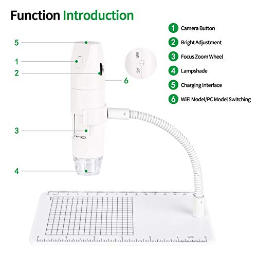 Digital Microscope USB Microscope 1080P 50-1000X Magnification Handheld Portable Microscope Camera with 8 Lights, Stand for iPhone/Android/iOS/PC, Tablet (White)