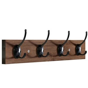 bameos wall mounted coat rack, bamboo wall coat rack hooks, 4-hooks rail for entryway, bathroom, bedroom,closet room, kitchen (brown)