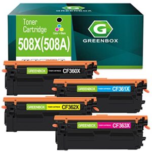 greenbox compatible 508x toner cartridge replacement for hp 508x 508a cf360x cf361x cf362x cf363x for color enterprise m553dn m553x m553n m552dn m553 m577 m577z m577dn m577f m577c (4-pack, high-yield)