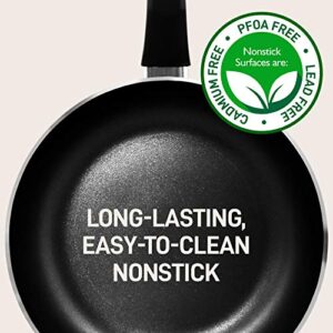 NutriChef 13-Piece Nonstick Cookware PTFE/PFOA/PFOS Free Heat Resistant Kitchen Ware Set w/Saucepan, Frying Pans, Cooking Pots, Casserole, Lids, Ladle, Fork, Strainer NCCWA13, Black