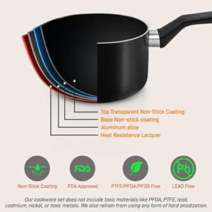 NutriChef 13-Piece Nonstick Cookware PTFE/PFOA/PFOS Free Heat Resistant Kitchen Ware Set w/Saucepan, Frying Pans, Cooking Pots, Casserole, Lids, Ladle, Fork, Strainer NCCWA13, Black