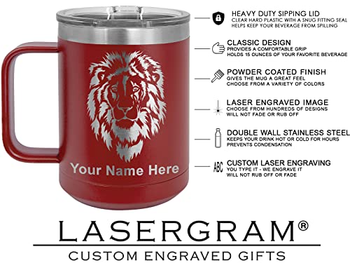 LaserGram 15oz Vacuum Insulated Coffee Mug, Coat of Arms Dominican Republic, Personalized Engraving Included (Maroon)