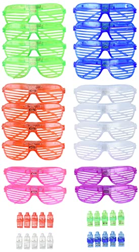 40Pack LED Glasses Finger Lights Light up Party Favors, 6Color Light Up Shutter Shades Glasses Led Sunglasses 4Colors Finger Lights Adult Kids Glow in Supplies Favors Birthday Neon Party Glow Toys