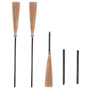 uratot 3 pieces halloween witch broom props thatch bamboo witch broomstick retractable straw bamboo witch broom party decoration for halloween cosplay favors