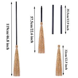 URATOT 3 Pieces Halloween Witch Broom Props Thatch Bamboo Witch Broomstick Retractable Straw Bamboo Witch Broom Party Decoration for Halloween Cosplay Favors