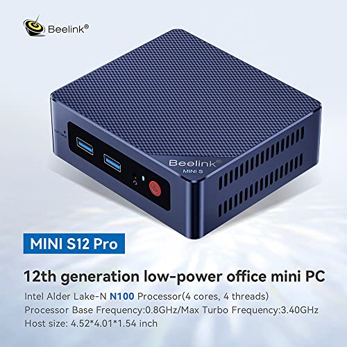 Beelink MINIS 12 PRO Mini PC with N100 Processor W-11 Pro, 16G DDR4, 500G SSD High Performance Business Mini Computer, WiFi6,BT5.2,Dual HDMI Ports