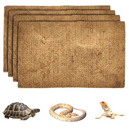 Hamiledyi Reptile Carpet Natural Coconut Fiber Tortoise Carpet Mat for Pet Terrarium Liner Reptile Supplies for Lizard Snake Chamelon Turtle Bedding Bunny Rabbit Mat（4 pcs）