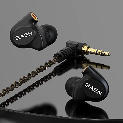 BASN Metalen in-Ear Monitors Headphones,4 Drivers Musicians Noise Isolating IEMs with Deep Bass, Two Detachable MMCX Cables with Case for Singers,Drummers,Bassists(Matt Black)