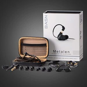 BASN Metalen in-Ear Monitors Headphones,4 Drivers Musicians Noise Isolating IEMs with Deep Bass, Two Detachable MMCX Cables with Case for Singers,Drummers,Bassists(Matt Black)