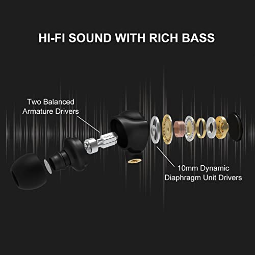 BASN Metalen in-Ear Monitors Headphones,4 Drivers Musicians Noise Isolating IEMs with Deep Bass, Two Detachable MMCX Cables with Case for Singers,Drummers,Bassists(Matt Black)