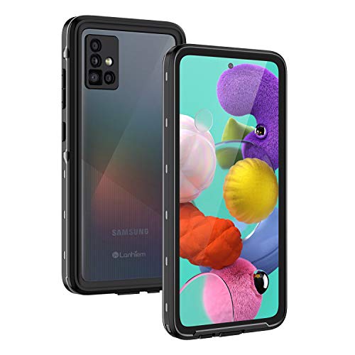 Lanhiem Samsung Galaxy A51 Case, IP68 Waterproof Dustproof Shockproof Case with Built-in Screen Protector, Full Body Sealed Underwater Protective Clear Cover for Galaxy A51 4G, Black