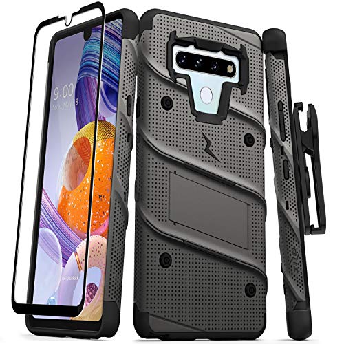 ZIZO Bolt Series for LG Stylo 6 Case with Screen Protector Kickstand Holster Lanyard - Gun Metal Gray & Black