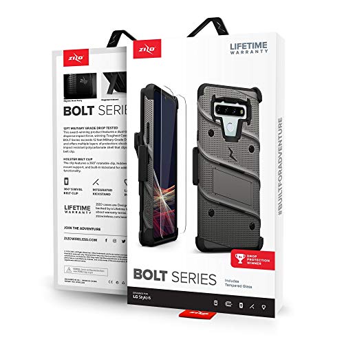 ZIZO Bolt Series for LG Stylo 6 Case with Screen Protector Kickstand Holster Lanyard - Gun Metal Gray & Black