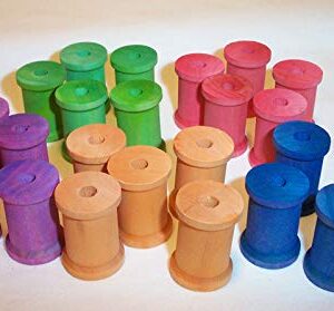 25 Parrot Bird Toy Parts Colored Wood Spools 1-3/16" Large Wooden Craft Beads