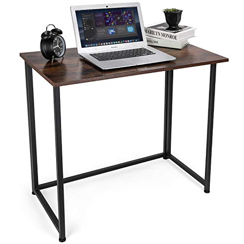 ErgoDesign Folding Computer Desk for Small Spaces, Simple Space-Saving Home Office Desk, Foldable Computer Table, Laptop Table, Writing Desk, Compact Study Reading Table (Rustic Brown)