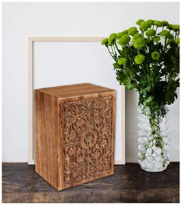 funeral cremation urn ashes with beautiful handmade carving in centre- x large natural,urns for human ashes adult wooden,wooden urn with hand-made design for human ashes, wooden urns hand-crafted