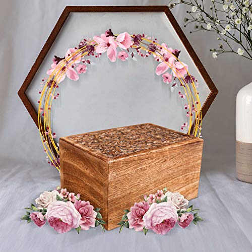 Funeral Cremation Urn Ashes with Beautiful Handmade Carving in Centre- X Large Natural,Urns for Human Ashes Adult Wooden,Wooden Urn with Hand-Made Design for Human Ashes, Wooden Urns Hand-Crafted