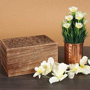 Funeral Cremation Urn Ashes with Beautiful Handmade Carving in Centre- X Large Natural,Urns for Human Ashes Adult Wooden,Wooden Urn with Hand-Made Design for Human Ashes, Wooden Urns Hand-Crafted