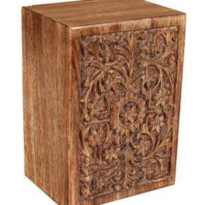 Funeral Cremation Urn Ashes with Beautiful Handmade Carving in Centre- X Large Natural,Urns for Human Ashes Adult Wooden,Wooden Urn with Hand-Made Design for Human Ashes, Wooden Urns Hand-Crafted