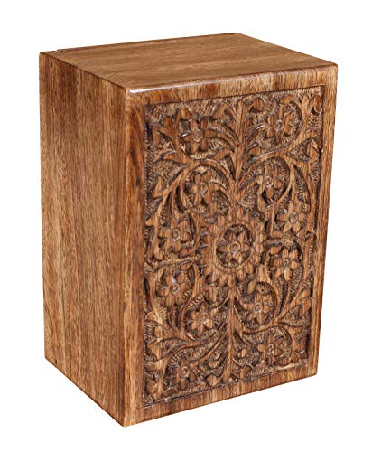 Funeral Cremation Urn Ashes with Beautiful Handmade Carving in Centre- X Large Natural,Urns for Human Ashes Adult Wooden,Wooden Urn with Hand-Made Design for Human Ashes, Wooden Urns Hand-Crafted