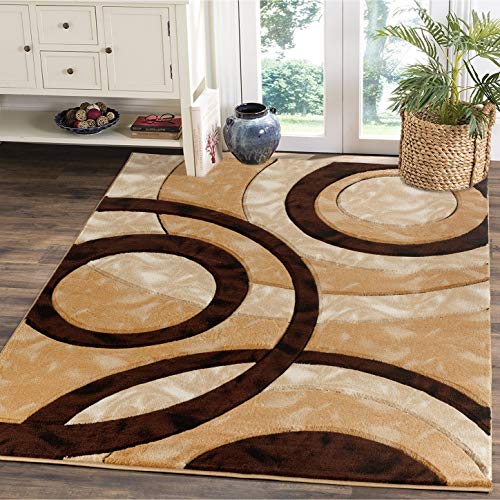 Glory Rugs Area Rug Modern 8x10 Brown Circles Geometry Soft Hand Carved Contemporary Floor Carpet Fluffy Texture for Indoor Living Dining Room and Bedroom Area