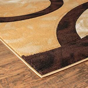 Glory Rugs Area Rug Modern 8x10 Brown Circles Geometry Soft Hand Carved Contemporary Floor Carpet Fluffy Texture for Indoor Living Dining Room and Bedroom Area