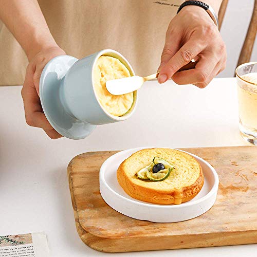 KOOV Porcelain Butter Crock, French Butter Dish, Ceramic Butter Keeper for Counter, Big Capacity, Elegant Blue Collection (Sky)